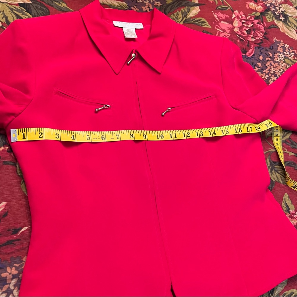 Casual Corners – 2 pc  Day to Evening - Red “Hot” 100% Silk Suit- Skirt/Jacket - Picture 7 of 15